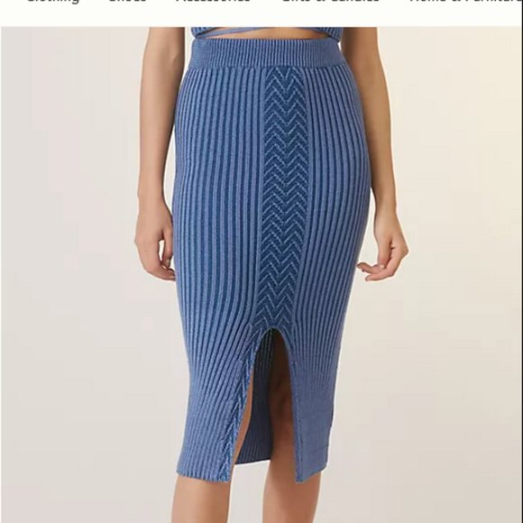 Anthropologie S NWT 2 Piece Blue Knit Midi Skirt Set Sweater Top Skirt - Picture 4 of 6